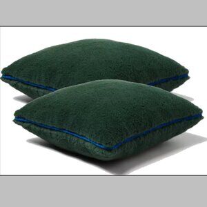 2 Cozy Faux Shearling Decorative Throw Pillow Dark Green - Brand New